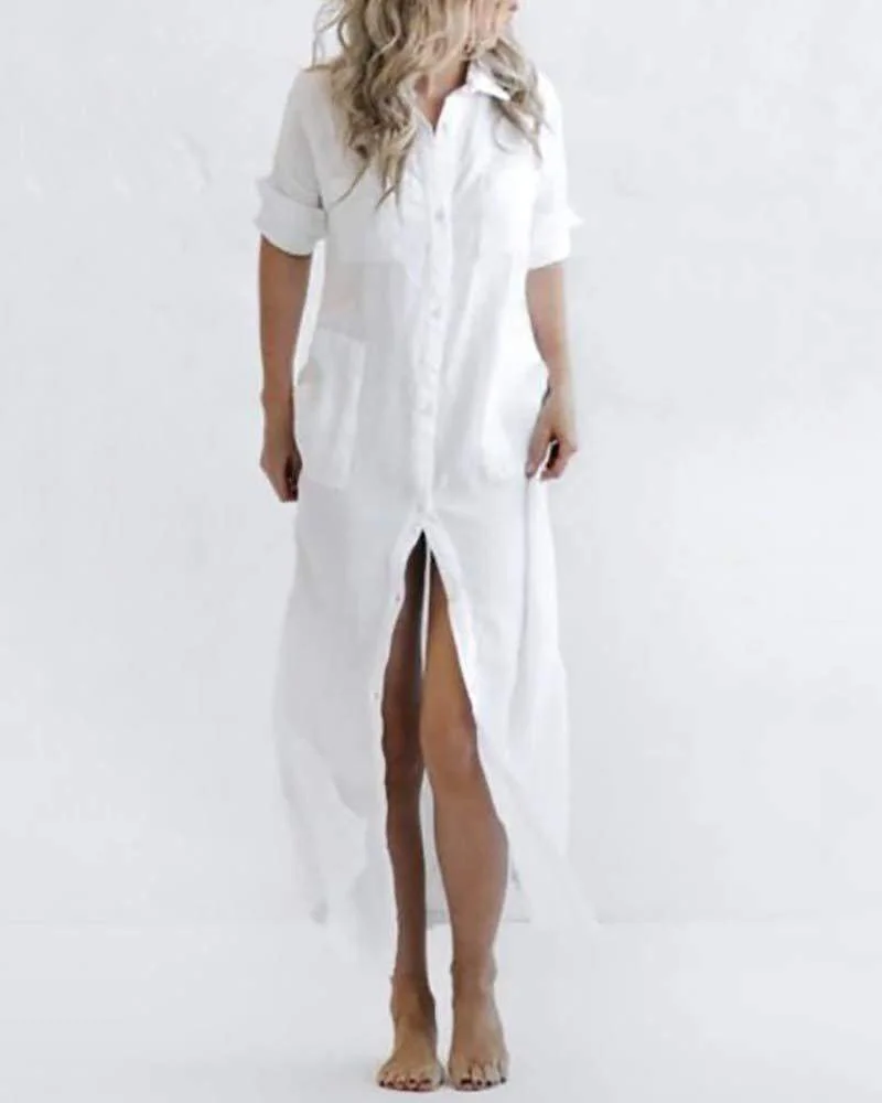 Solid Color Simple Shirt Dress
