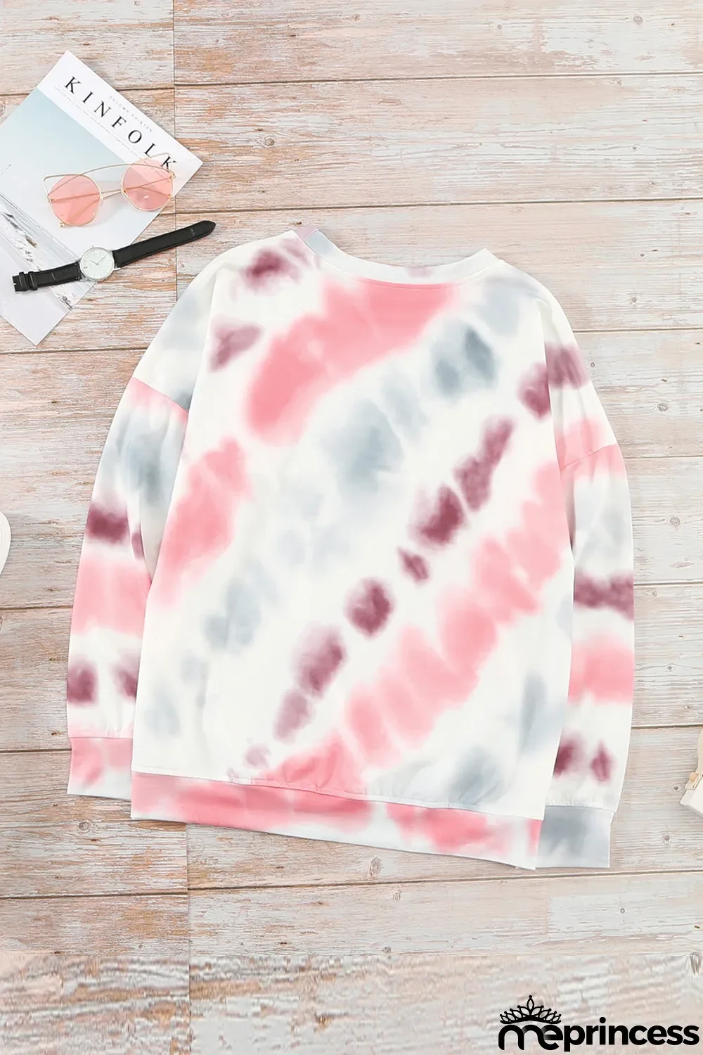 Pink Casual Tie-dye Round Neck Sweatshirt