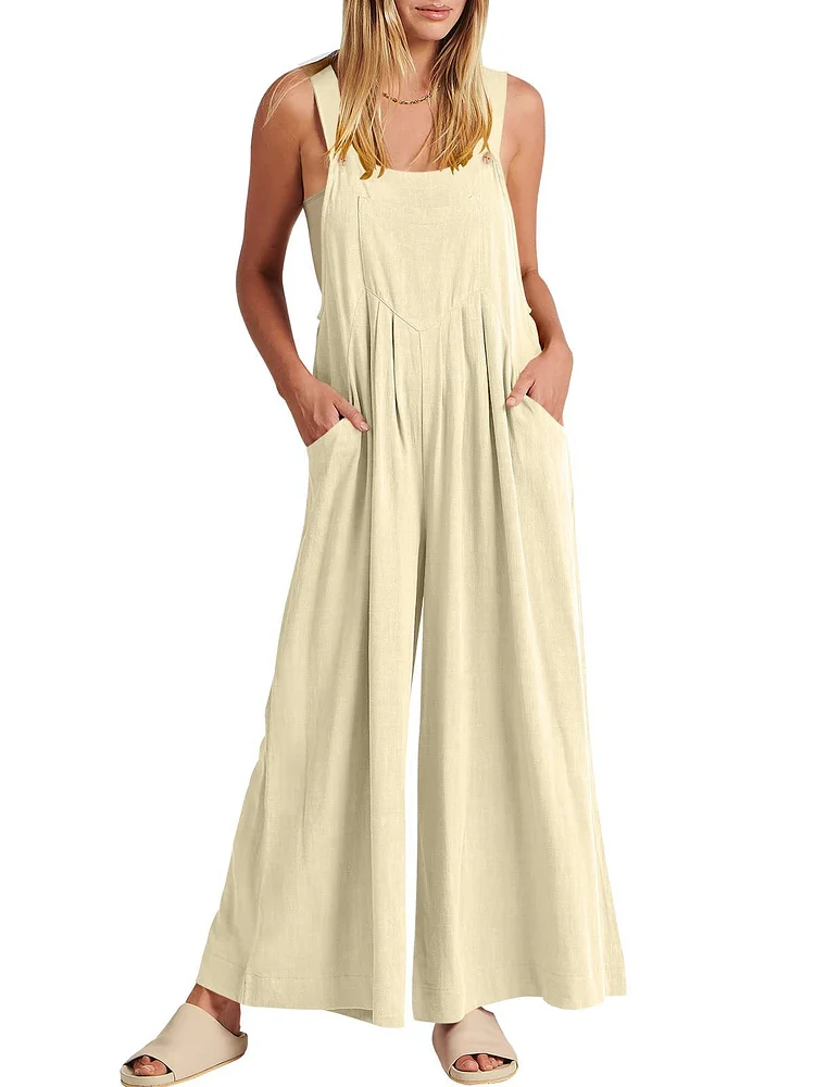 Women\'s Sleeveless Wide Leg Jumpsuit with Pockets