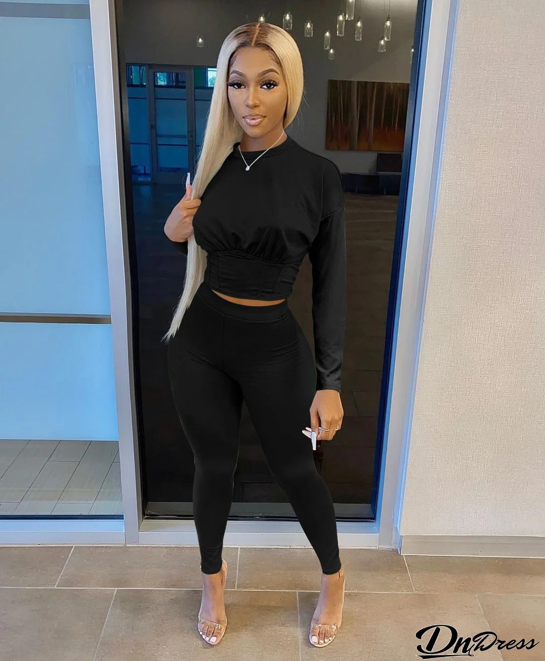 Women's Solid Color Sports Slim Waist Fashion Casual Two Piece Pants Set