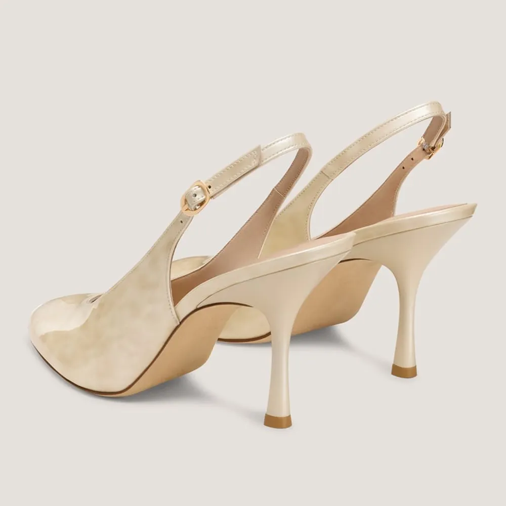 Gold Tortoise Slip On Slingback Round Toe Stiletto Pumps Heels
