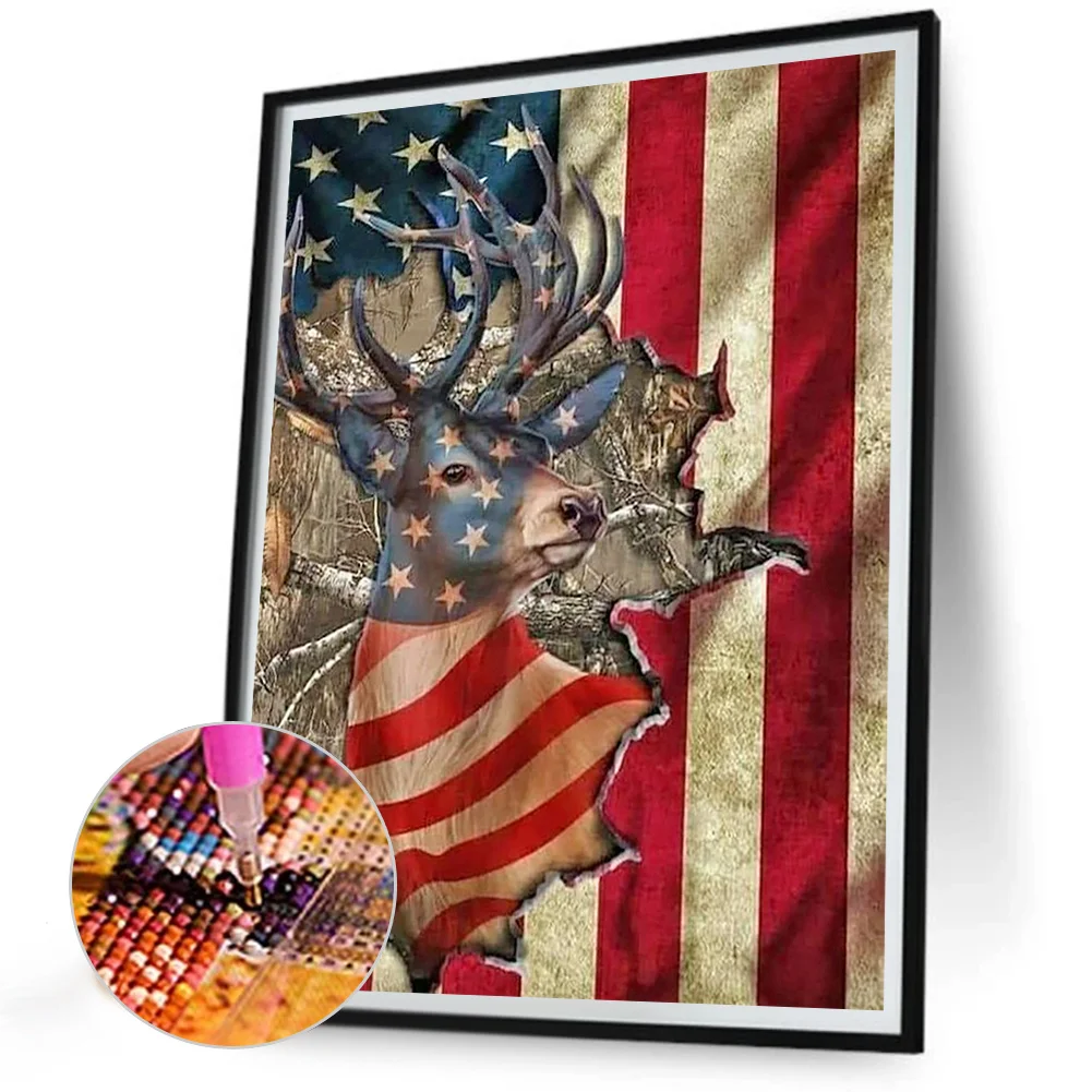 Full Round Diamond Painting 30*40cm - Elk And The Stars And Stripes