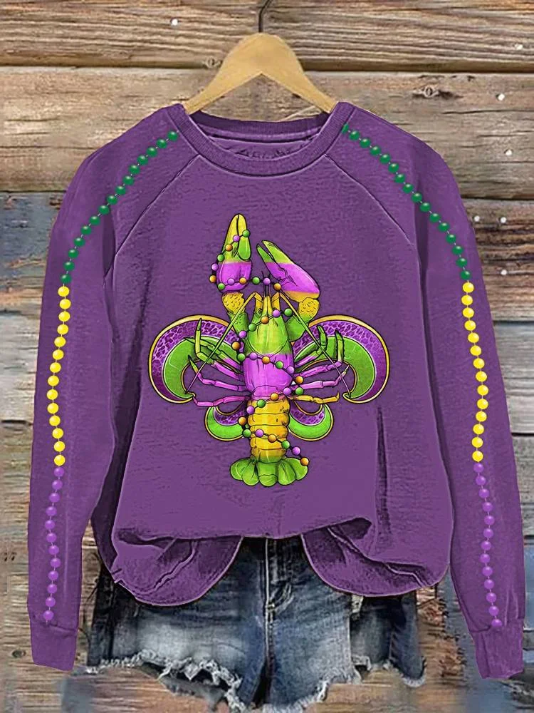 Comstylish Mardi Gras Crayfish Print Casual Cozy Sweatshirt