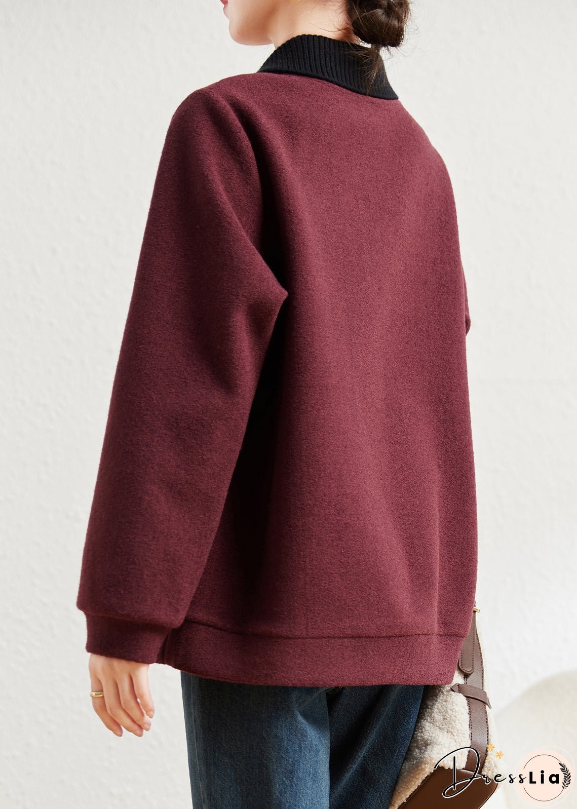 Natural Mulberry Peter Pan Collar Patchwork Horse Cotton Loose Sweatshirts Top Spring