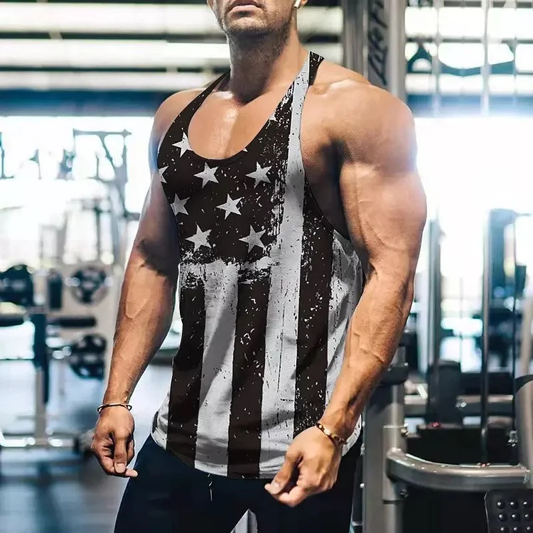 American Flag Pattern Gym Sleeveless Fitness Men's Tank Top at Hiphopee