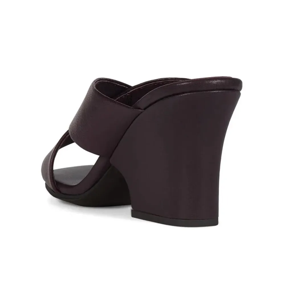 Elegant Maroon Open Toe Block Heel Cross Strap Mule Shoes for Women