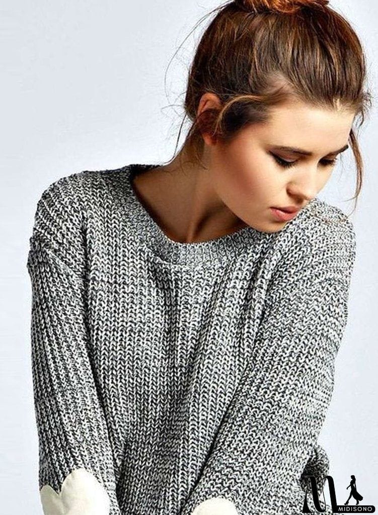 MidiSono - Heathered Heart Patch Pullover Knit Sweater