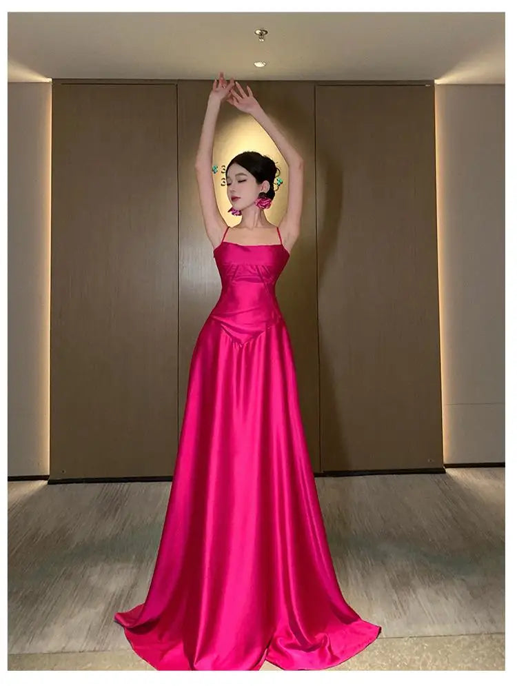 Aiertu Summer Rose Red Elegant Spaghetti Strap Women Bandage Long Dress Sexy Vintage Prom Evening Party Dress Fashion Vestidos Robe New Aiertu