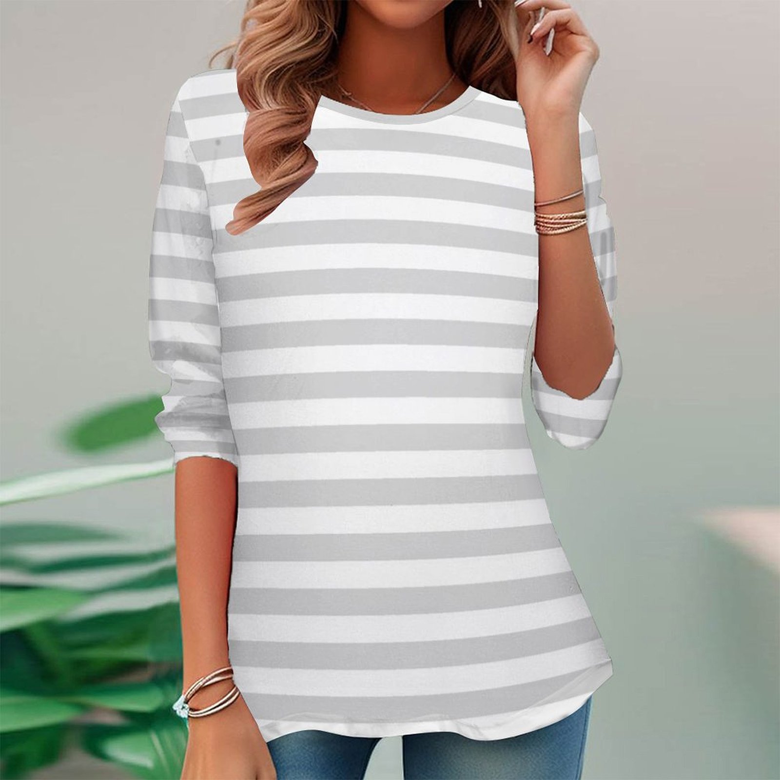 Women Long Sleeve V-neck Graphic Floral Printed Top