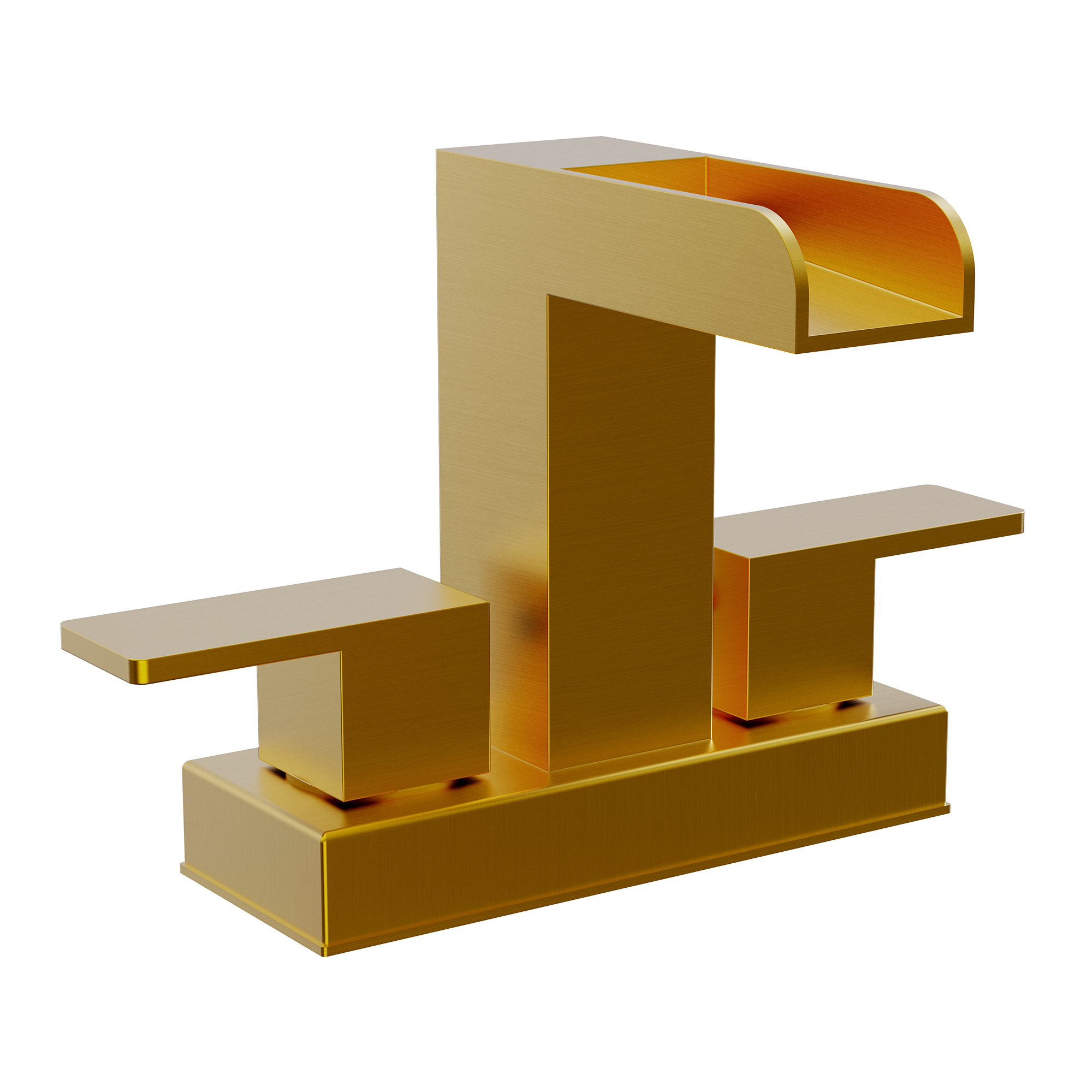 Open Trough Waterfall 4 in. Centerset Double Handle Bathroom Faucet 1.03 GPM in Brushed Gold – Drain Not Included