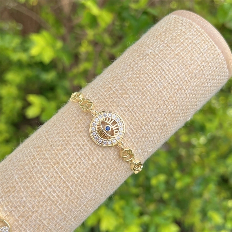 Copper 18K Gold Plated Minimalist Classic Style Plating Inlay Devil’s Eye Heart Shape Eye Zircon Bracelets