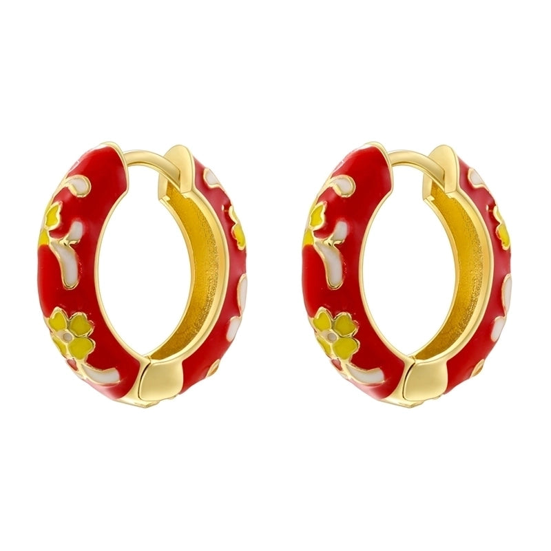 1 Pair Chinoiserie Vintage Style Round Petal Enamel Plating Copper 18K Gold Plated Earrings