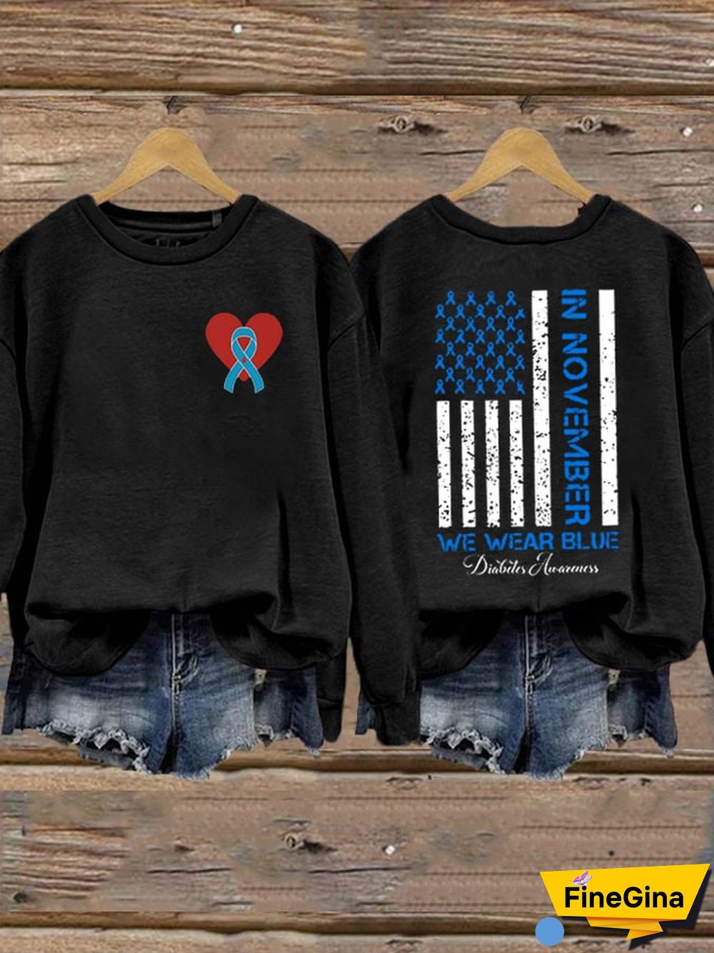 Women's In November We Wear Blue Diabetes Mellitus Print Crew Neck Sweatshirt