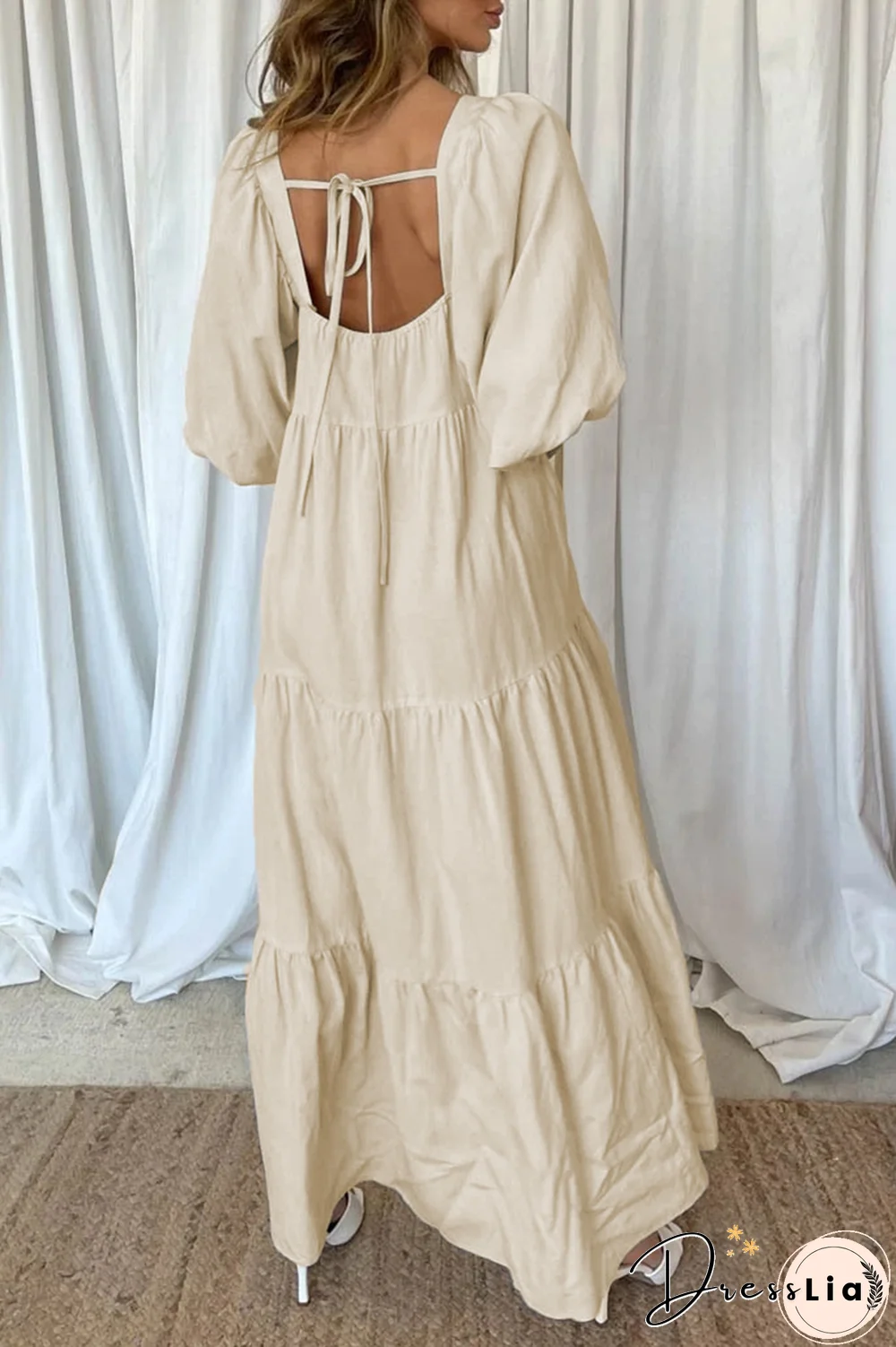 Elegant Solid Split Joint Flounce Square Collar A Line Dresses(3 Colors)