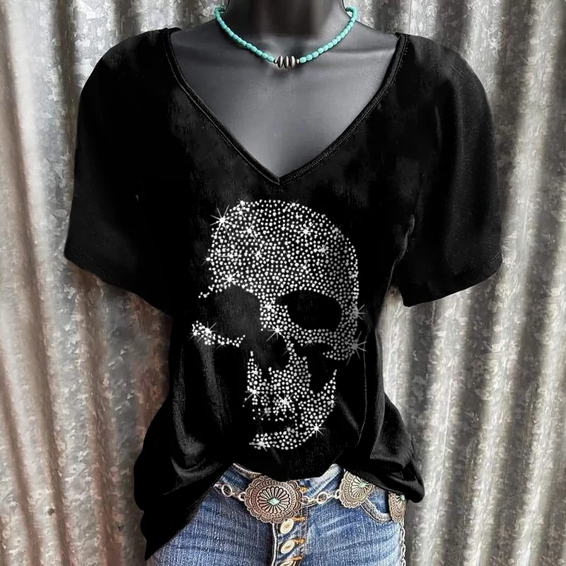 Diamond skull short sleeve women's graphic tees designer