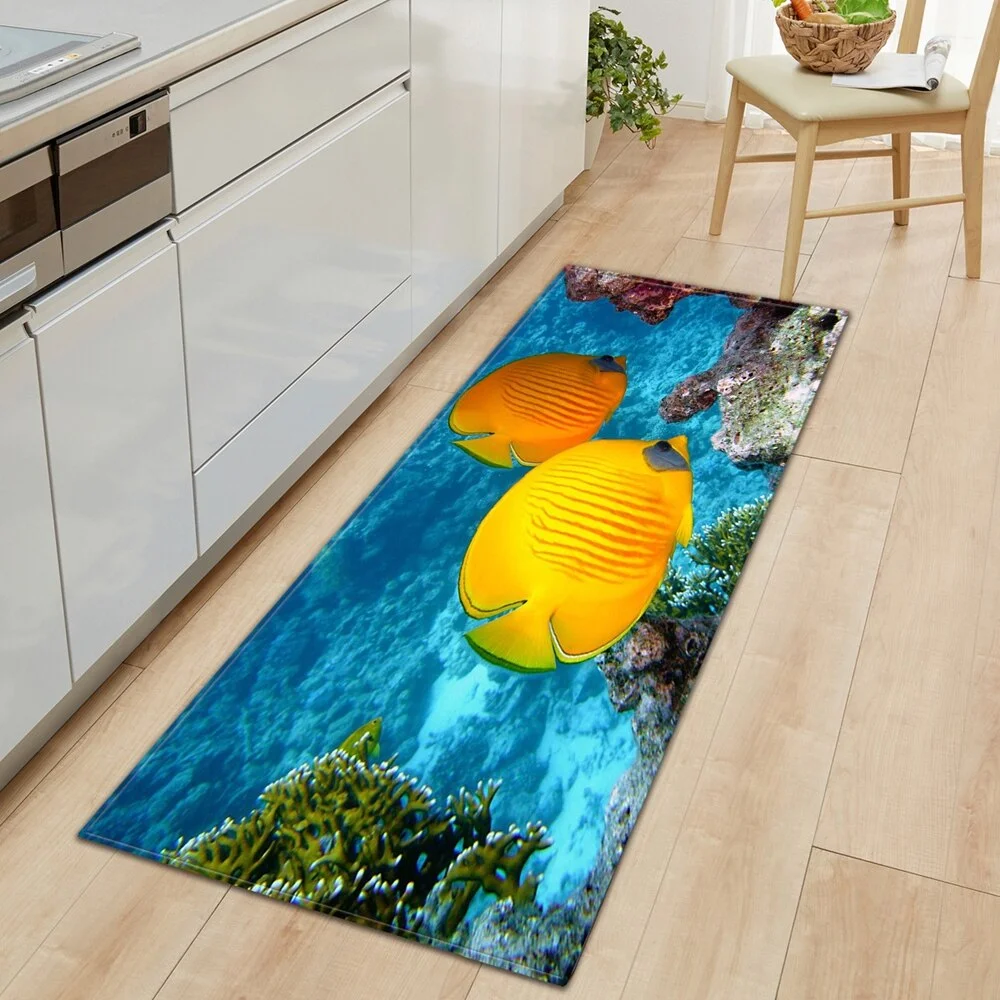 Underwater world Kitchen Mat Entrance Doormat 3D Pattern Bedroom Home Floor Decoration Living Room Carpet Bathroom Anti-slip Rug