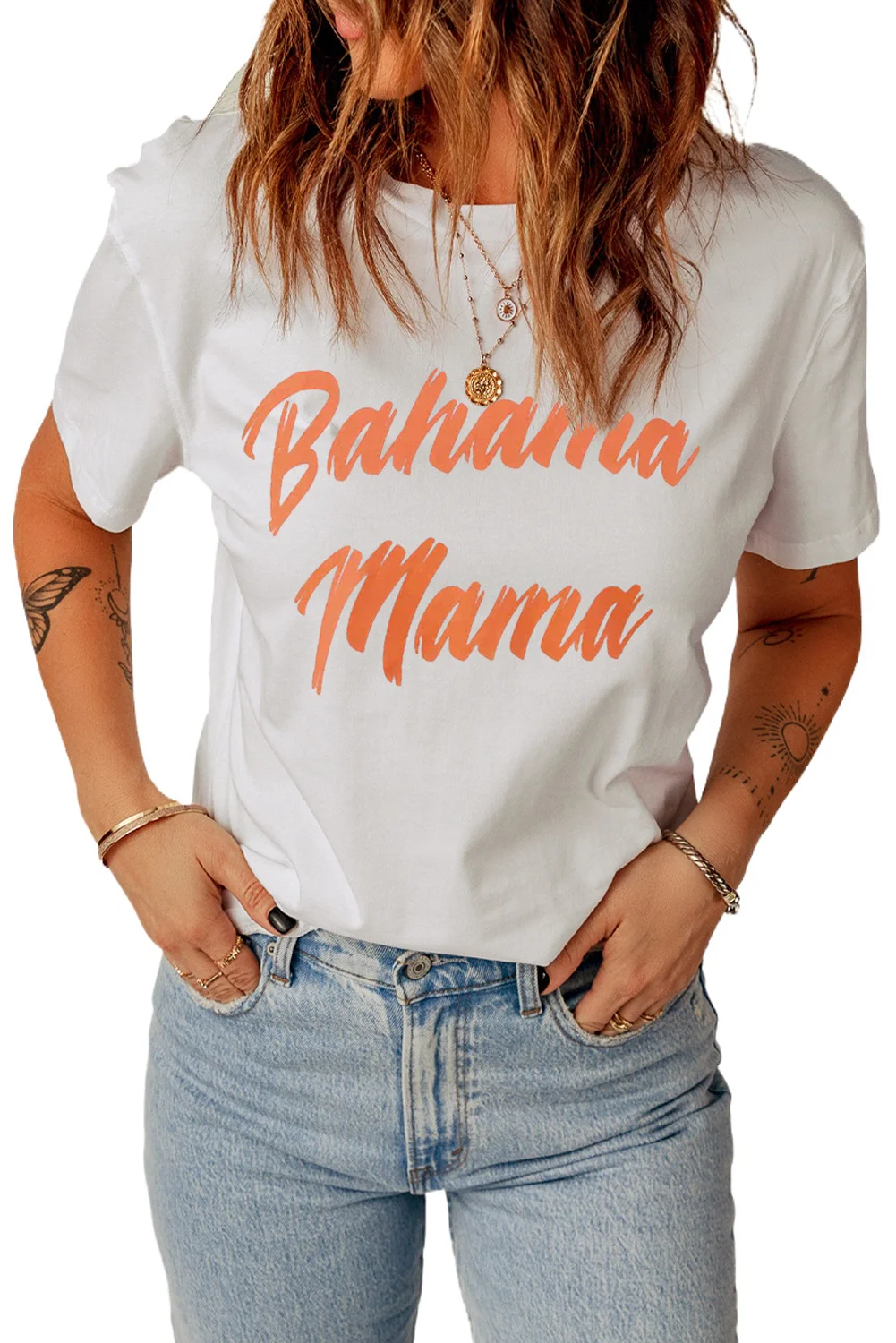White Bahama Mama Letter Graphic T Shirt