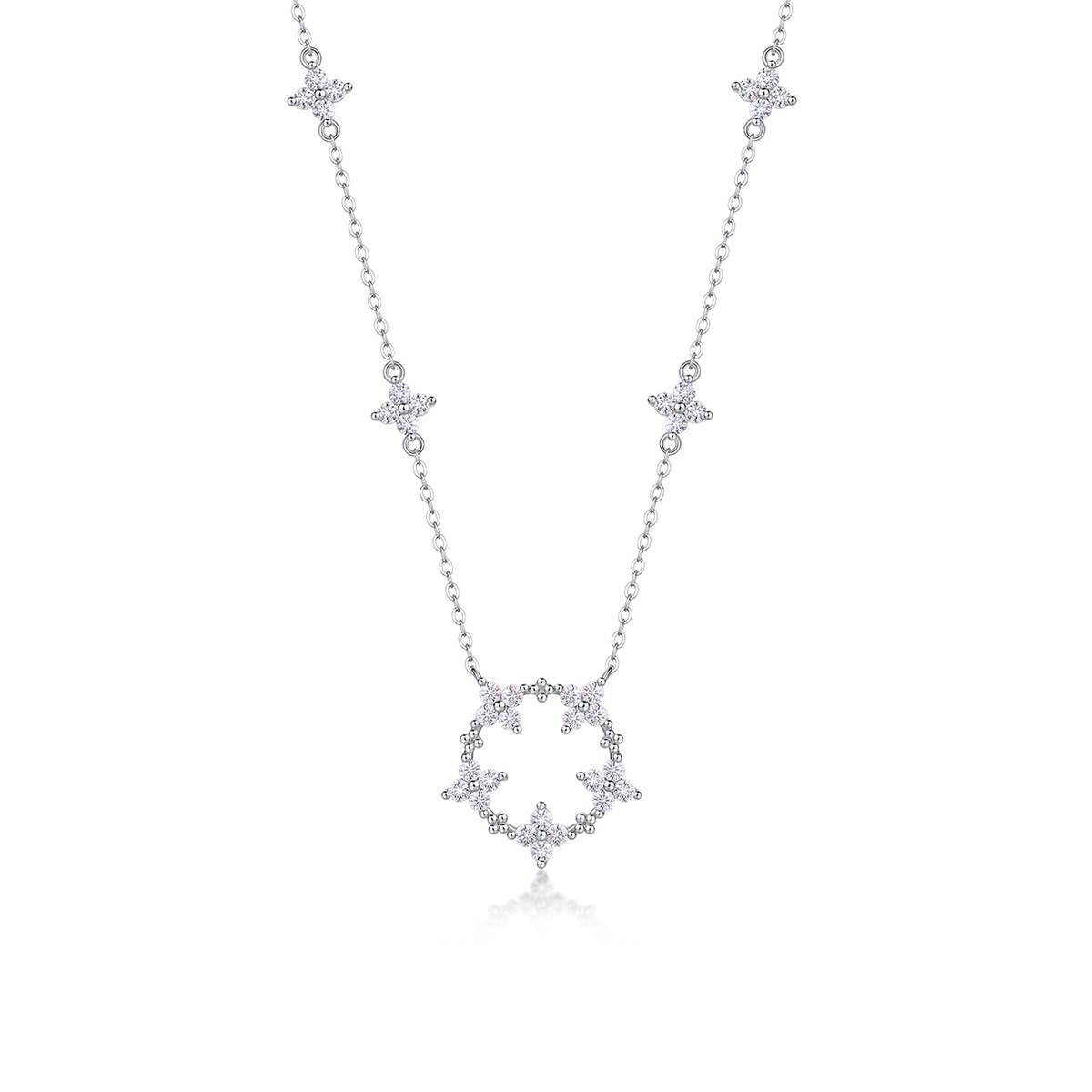  Star Circle Pendant Necklace 925 Sterling Silver 18K Gold Plated Delicate Jewelry for Women Comes with GRA Certificate