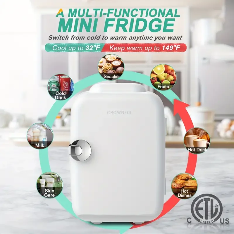 Mini Fridge, 4 Liter/6 Can Portable Cooler And Warmer Personal Refrigerator For Skin Care, Cosmetics, Beverage, Food, Great For Bedroom, Office, Car, Dorm, ETL Listed (White) details 7