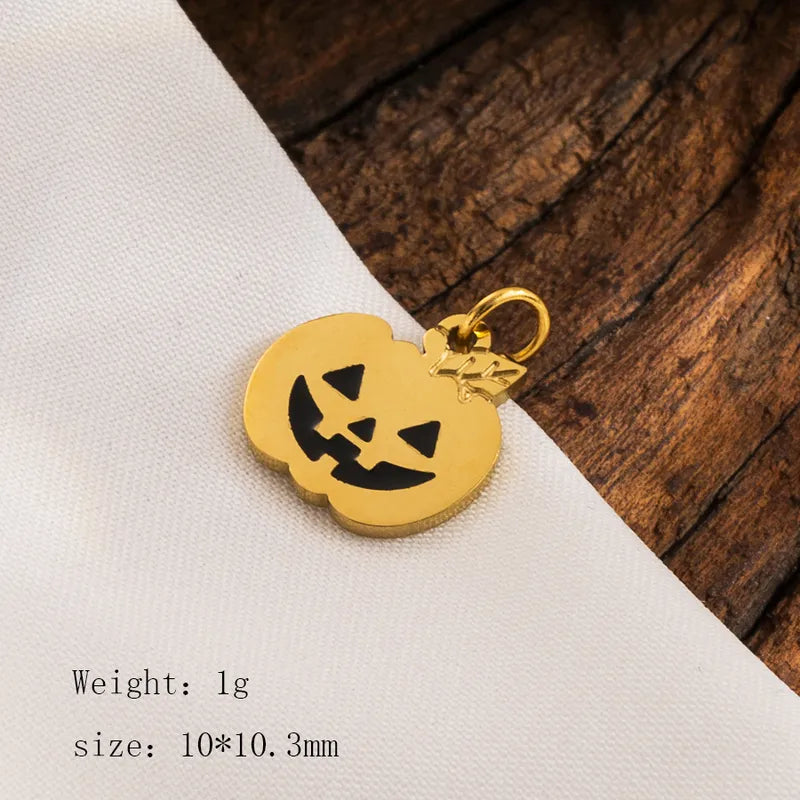 1 Piece 23*24mm Hole 3~3.9mm 304 Stainless Steel 14K Gold Plated Pumpkin Skull Ghost Polished Pendant Jewelry Accessories
