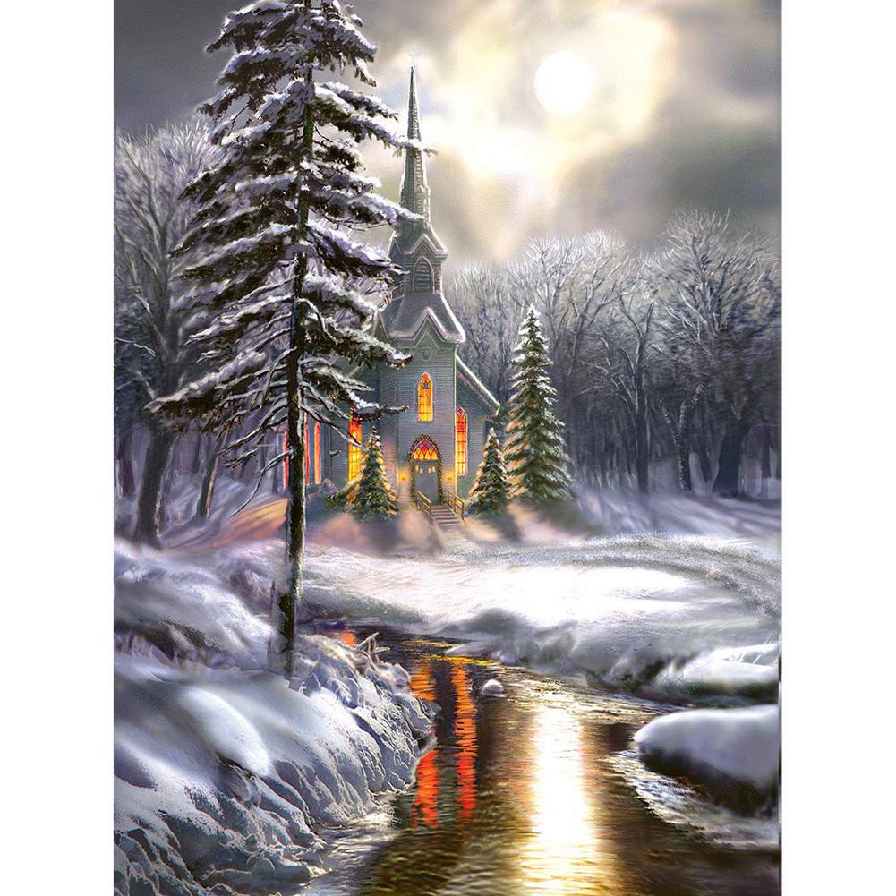 

40*30CM - Snow Houses - Round Drill Diamond Painting, 501 Original