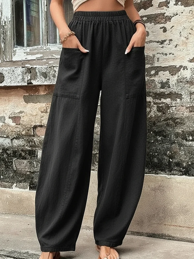 Cozy Pocket Denim Wide-leg Pants socialshop