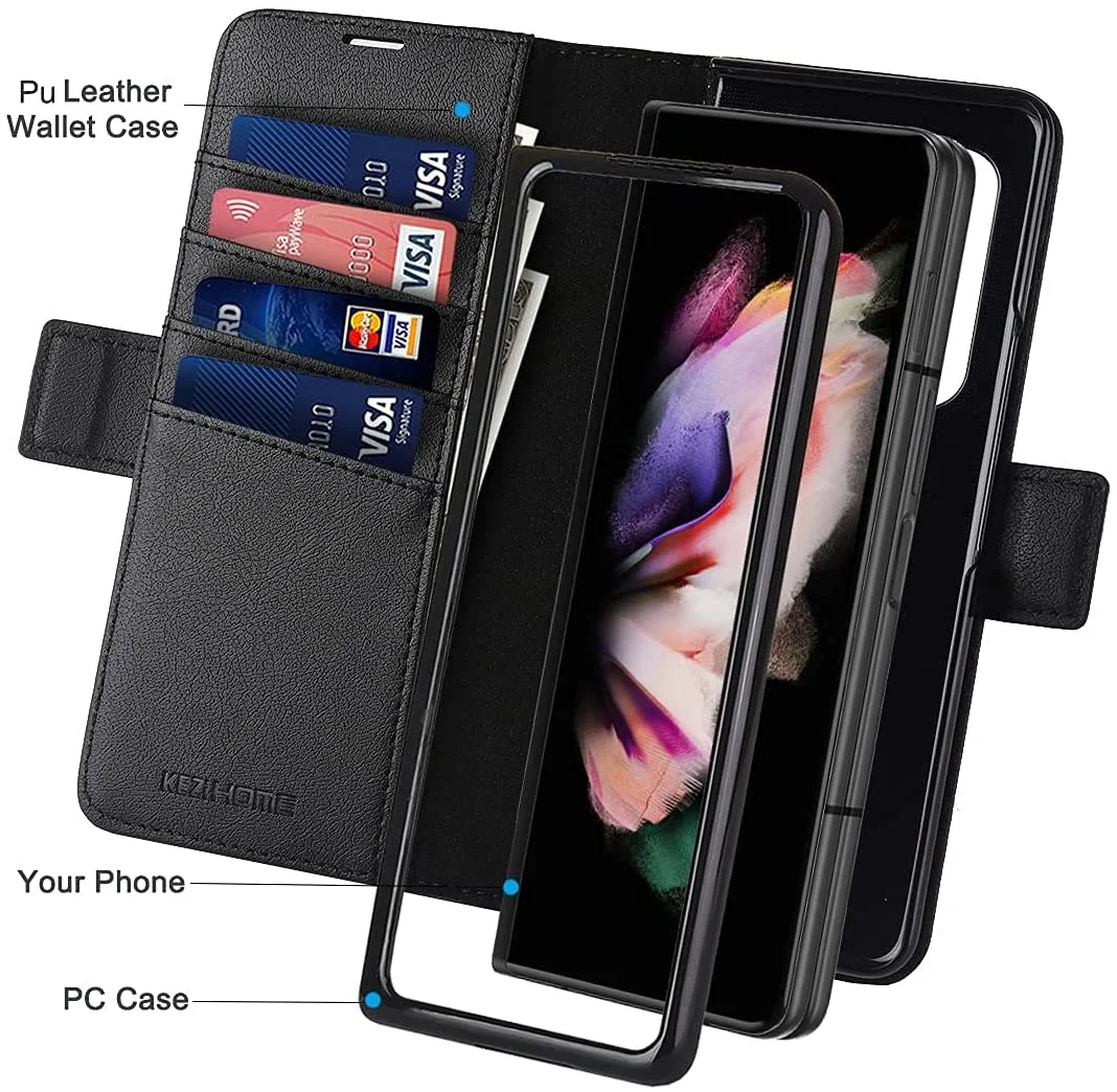 Suitable For Z Fold3 Folding Screen Pen Slot Pen Holder Business Leather Mobile Phone Holster