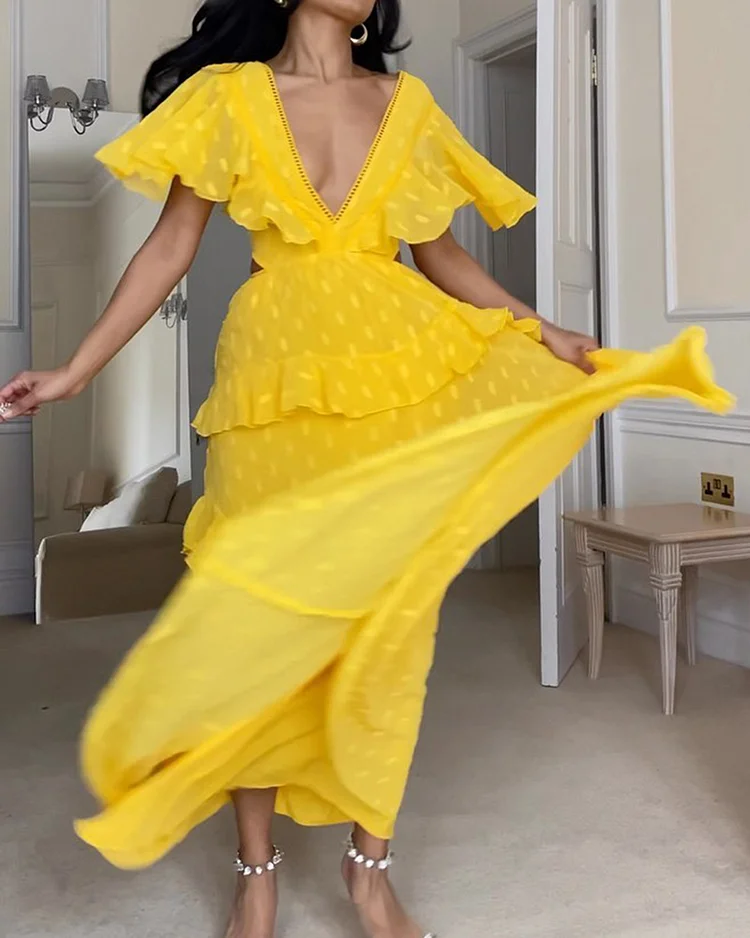 Trendy Polka Dot Ruffle Design Dress