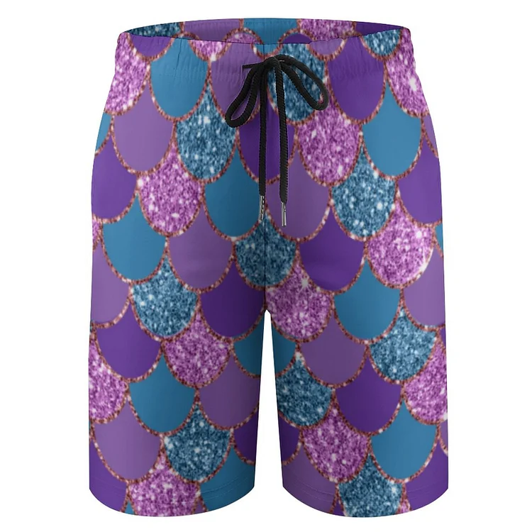 Purple Pink Glitter Mermaid Fish Scales Boys' Quick Dry Beach Swim Trunk Shorts - Heather Prints Shirts