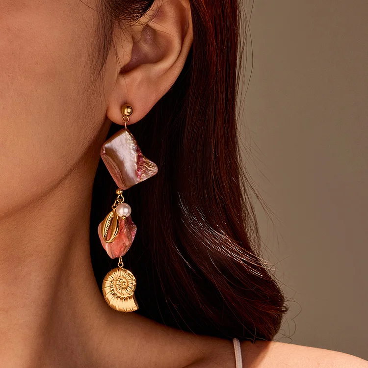 Pink Shell Tassel Pendant Earrings