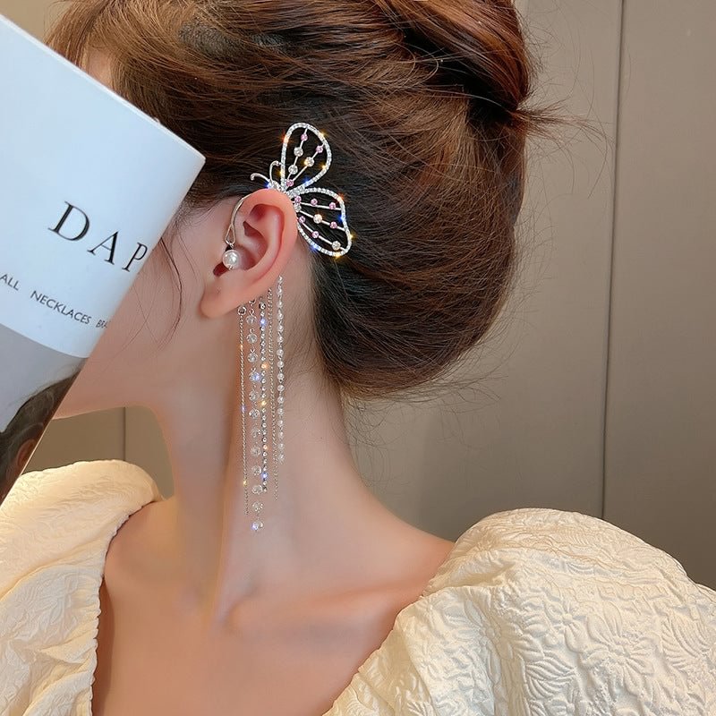 Butterfly Fringe Chain Fashion Pearl Drop Earrings
