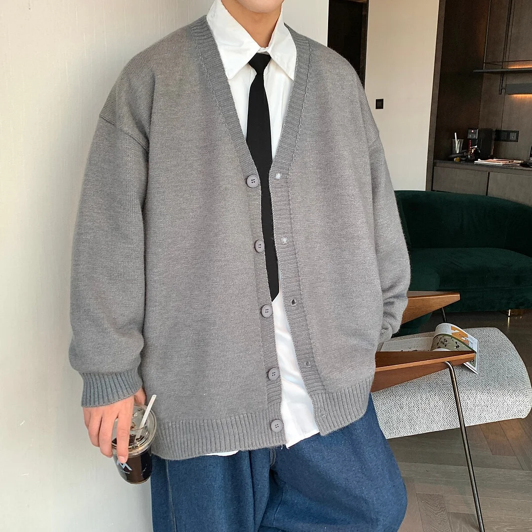 Aonga Autumn Outfits     Men Cardigan Autumn Male Outwear Mens Sweaters V-neck Argyle Retro Japanese Trendy All-match Casual Oversized Loose Sweater aonga