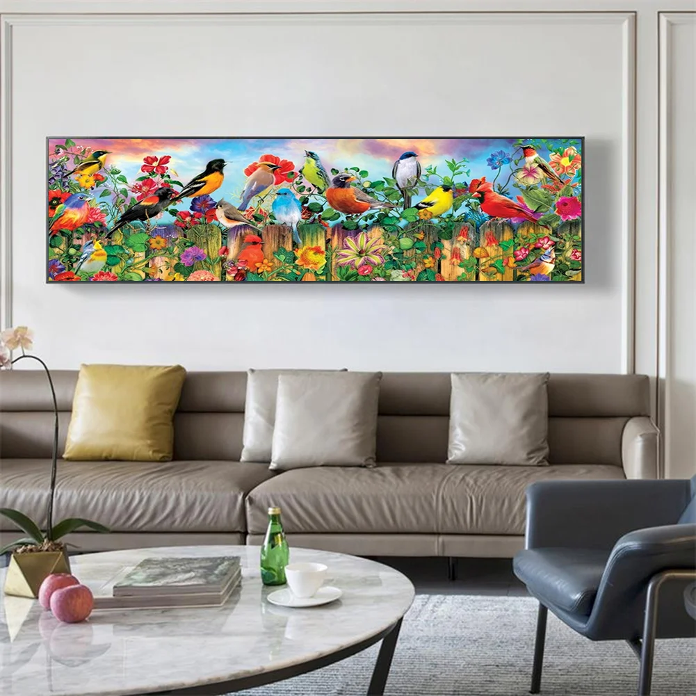 Diamond Painting - Full Round Drill - Fence Birds(90*30cm)