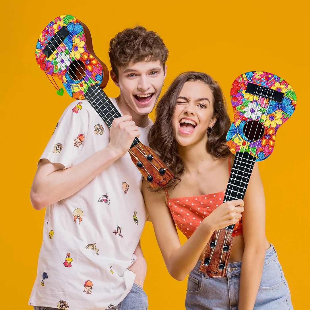 DIY Wooden Guitar Diamond Art Ornament Unique for Musicians (Flower Butterfly)