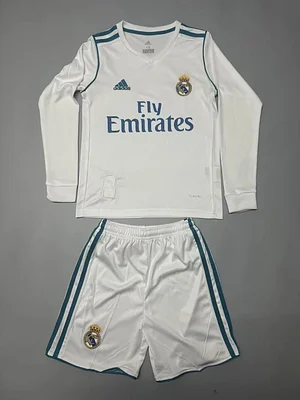 2017/2018 Retro Long Sleeve Real Madrid Home Football Shirt 1:1 Thai Quality Kids Size