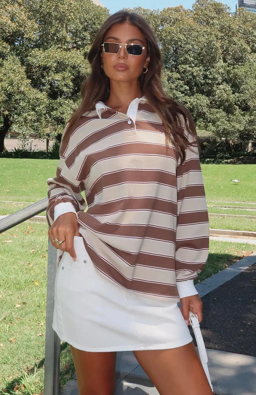 Women's Striped Long Sleeve Polo Shirt