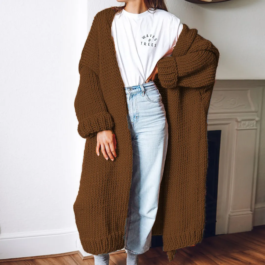 Casual Loose Long Thick Placket Sweater Cardigan
