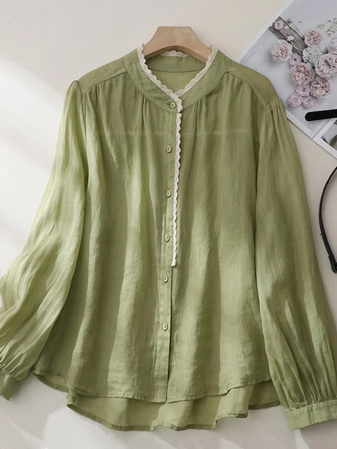 Fashion Stand Collar All-Match Cotton Linen Shirt