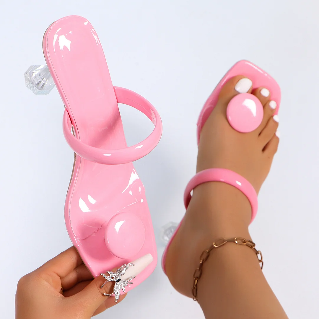 Yyvonne Size 42 High-Heeled Cool Slippers Women Spring Summer New Slippers Square Fine With Fashion Casual Leather Beach Shoes Women