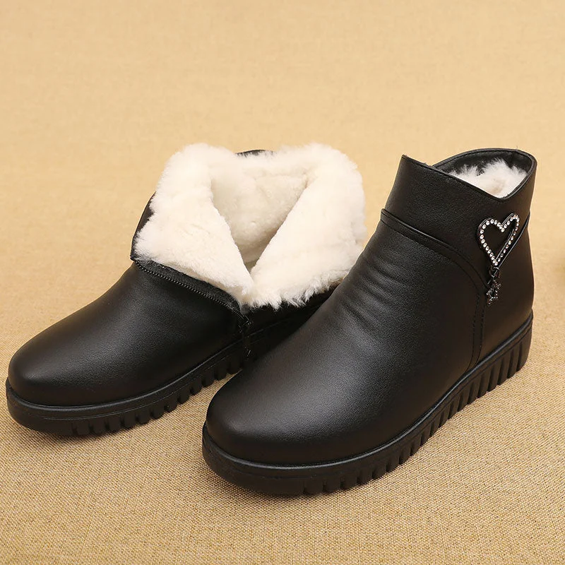 GKTINOO 2022 Women Snow Boots Winter Flat Heels Ankle Boots Women Warm Platform Shoes Leather Thick Fur Booties