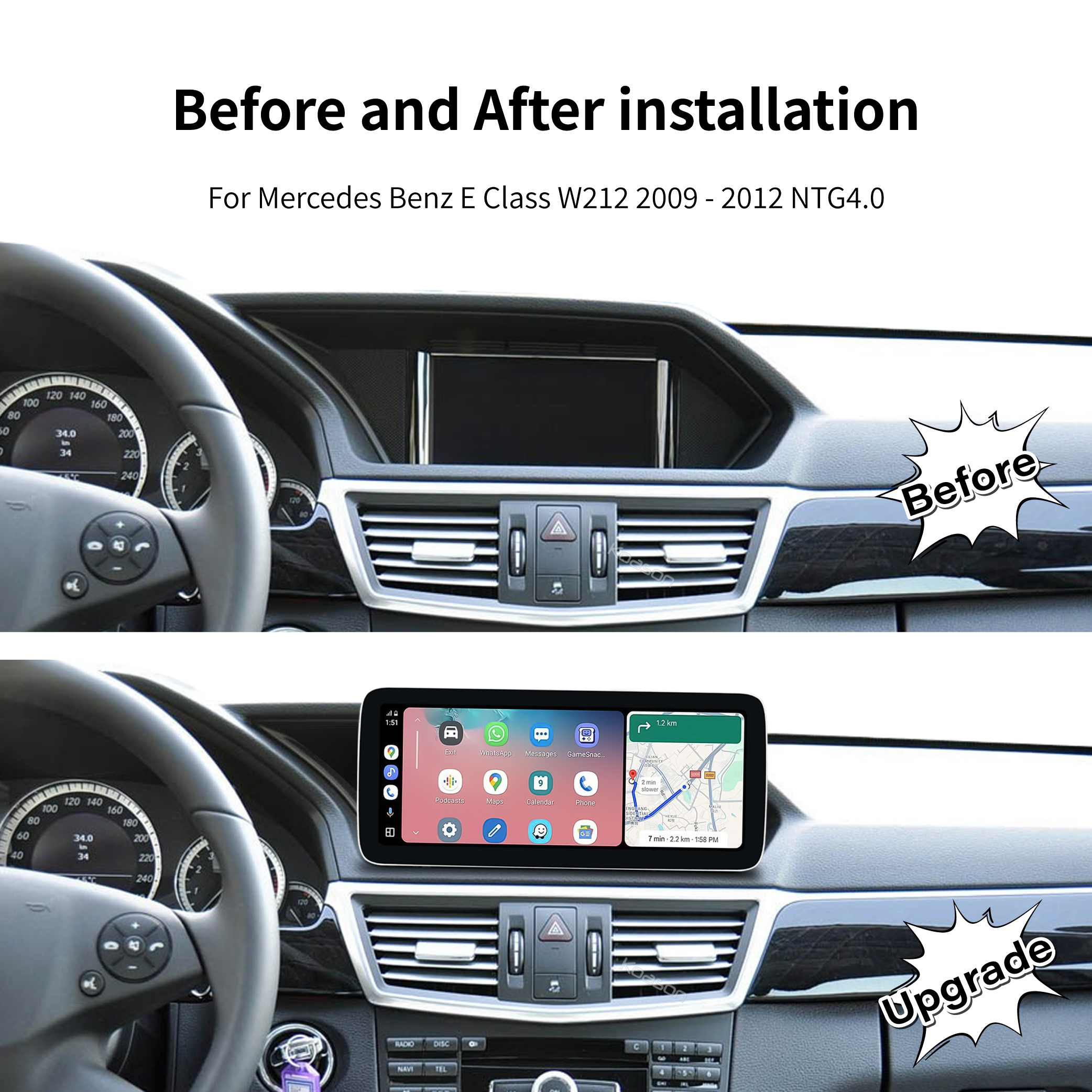 KOASON Linux Apple CarPlay Android Auto TouchScreen Original Retrofit Upgrade Monitor for Mercedes Benz E Class W212 S212
