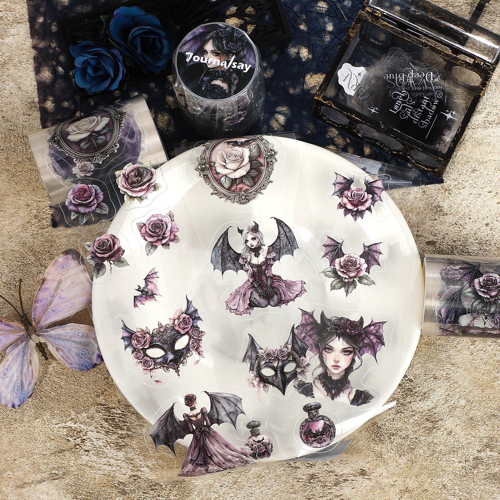 PET 테이프 - 60mm*200cm 빈티지 박쥐꽃 캐릭터