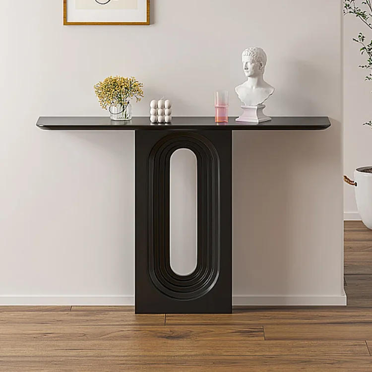 47" Modern Narrow Wood Black Console Table with Geometric Pedestal Entryway Table