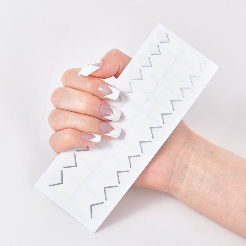 22 Tips/Sheet Solid Color And Striped Manicure Nail Wraps DIY Nail Adhesive Creative Nail Decoration Minimalist Design Shiny