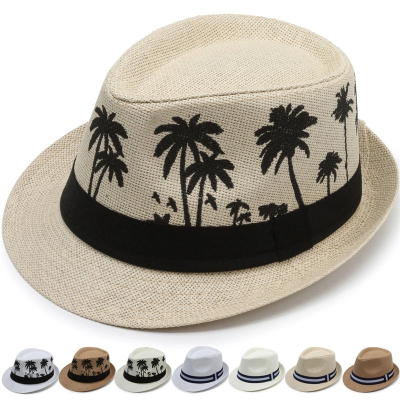 Coconut Tree Pattern Jazz Hat Men's Summer Casual Hat Dad's Beach Hat Outdoor Middle-aged And Elderly Sunscreen Hat