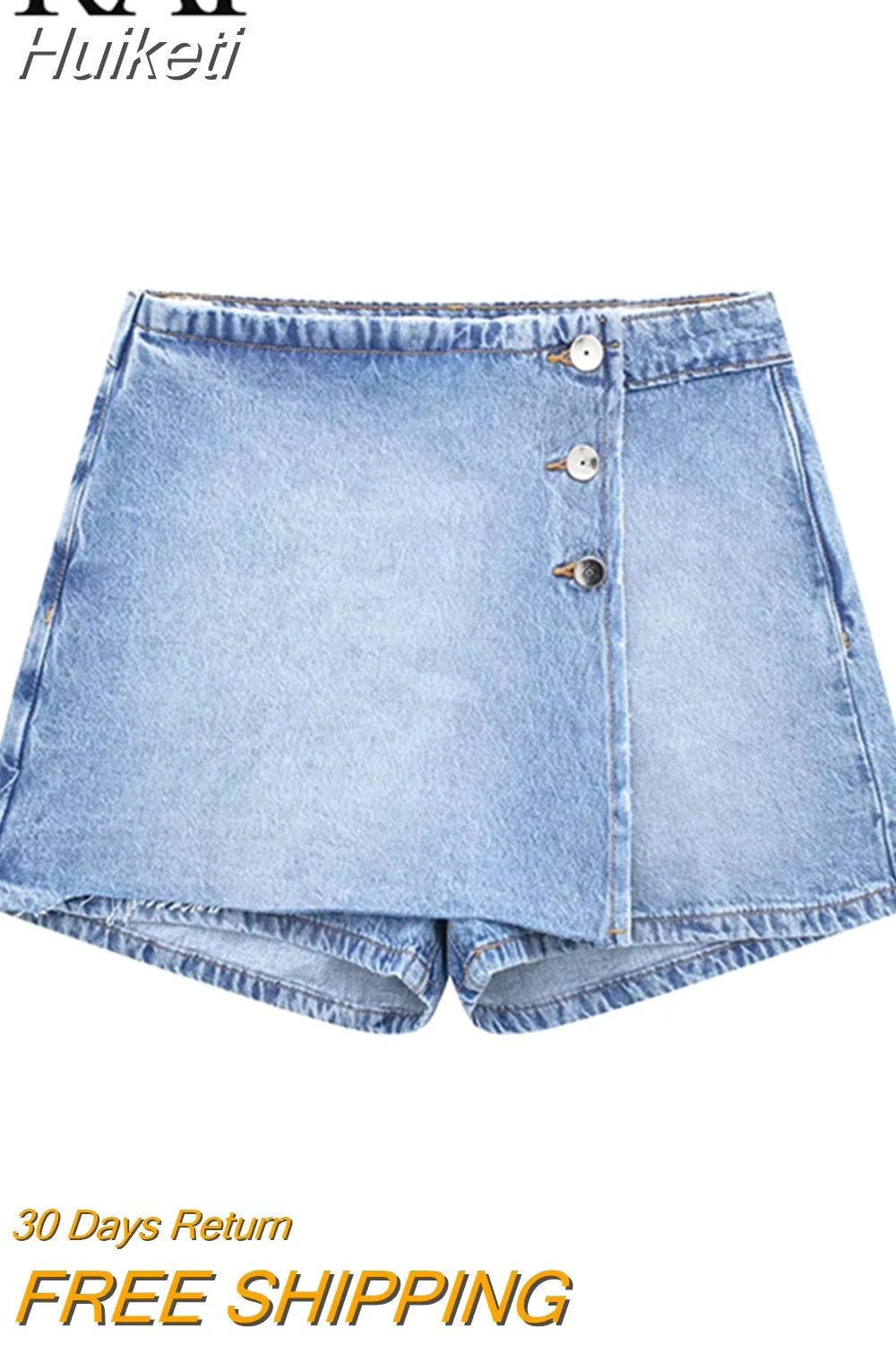 Huiketi 2023 Summer Fashion Woman Skirt Shorts With Buttons Zipper Slim High-Waisted A-line Denim Shorts Female Casual Jeans
