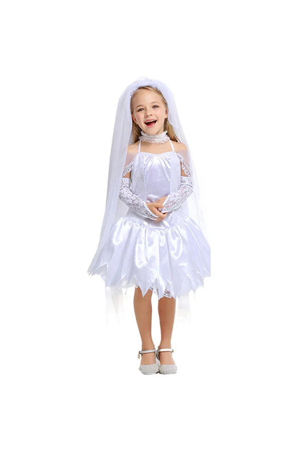 Sweet Dress Halloween Zombie Bride Costume For Girls White-elleschic