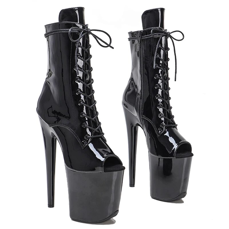 TAAFO 20CM/8inches Patent PU Upper Pole Dancing Shoes High Heel Platform Boots Open Toe Pole Dance Boots
