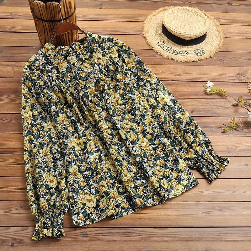 Bohemian  ZANZEA Elegant Long Puff Sleeve Party Shirt Women Stylish Floral Printed Blouse Spring Ruffles Blusas Casual Work Tops