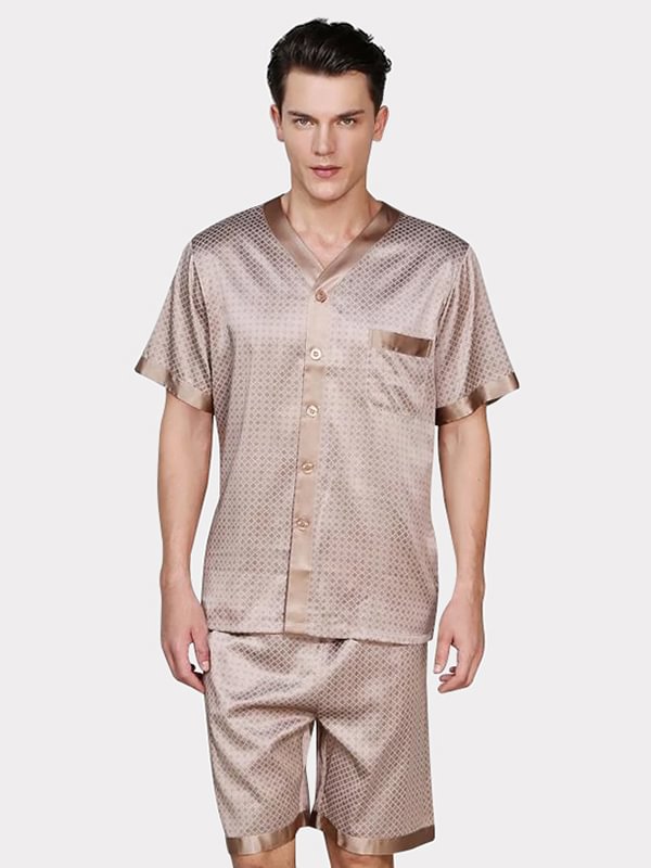 19 MOMME Pyjama en soie court homme brun imprimé 1